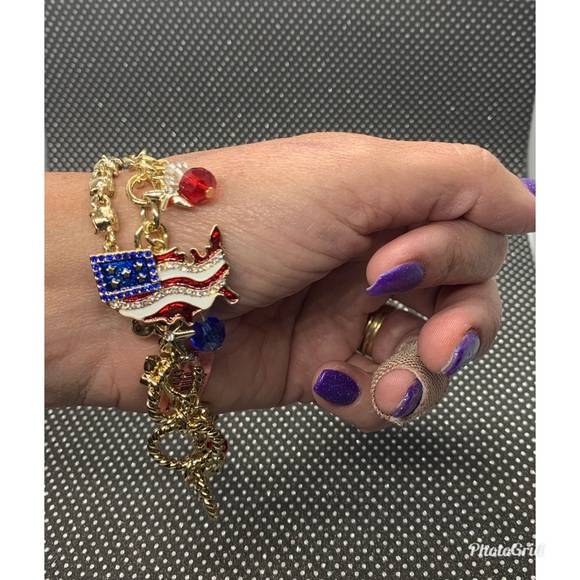 Blue and Red Beads, Multi Color Crystal Bracelet - Picture 4 of 5